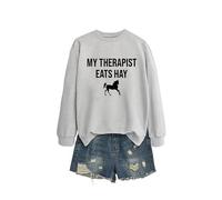 My Therapist Eats Hay Women's Graphic Letter Sweatshirt, Long Sleeve Crewneck Loose Fit Pullover Tops