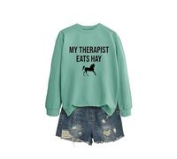My Therapist Eats Hay Women's Graphic Letter Sweatshirt, Long Sleeve Crewneck Loose Fit Pullover Tops