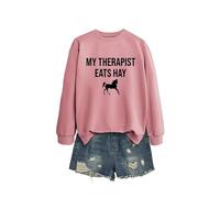 My Therapist Eats Hay Women's Graphic Letter Sweatshirt, Long Sleeve Crewneck Loose Fit Pullover Tops