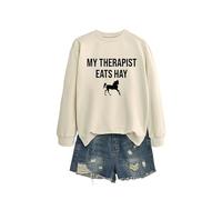 My Therapist Eats Hay Women's Graphic Letter Sweatshirt, Long Sleeve Crewneck Loose Fit Pullover Tops