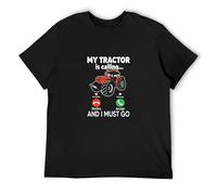 My Tractor is Calling and I Must Go Men's Cotton T-Shirt Black Shirt Top Tee 3XL