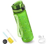 My Vesperbox, Bouteille d'Eau Etanche pour Enfants, Avec Paille ou Passoire, Légère, Sans BPA, pour la Crèche, l'Ecole, Verte Spots, 500 ml