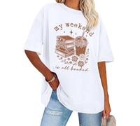My Weekend is All Booked Shirt Floral Book Graphic T-Shirt Cute Book Reader Reading Tee Tops, blanc, XXL