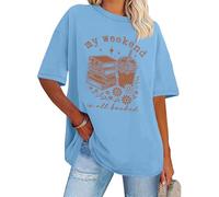 My Weekend is All Booked Shirt Floral Book Graphic T-Shirt Cute Book Reader Reading Tee Tops, Bleu (Carolina blue), S