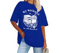 My Weekend is All Booked Shirt Floral Book Graphic T-Shirt Cute Book Reader Reading Tee Tops, bleu marine, XL