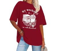 My Weekend is All Booked Shirt Floral Book Graphic T-Shirt Cute Book Reader Reading Tee Tops, bordeaux, 3XL