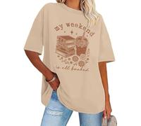 My Weekend is All Booked Shirt Floral Book Graphic T-Shirt Cute Book Reader Reading Tee Tops, kaki, 3XL