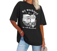 My Weekend is All Booked Shirt Floral Book Graphic T-Shirt Cute Book Reader Reading Tee Tops, Noir , S