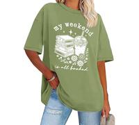 My Weekend is All Booked Shirt Floral Book Graphic T-Shirt Cute Book Reader Reading Tee Tops, Vert, XL