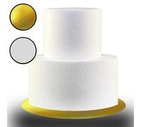 My Whitepearl Gâteau en polystyrène à 2 étages - Qualité : 12 g/l - Rond - Hauteur : 17 cm - Composé de 10,5/16 cm de diamètre - Avec ruban adhésif double face et fond doré - Idéal pour cake mannequin