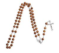 Mya 1Pc Collier en Bois Chapelet Perle Ronde À La Main Chapelet Catholique Croix Religieuse Bois Perles Collier Cadeau