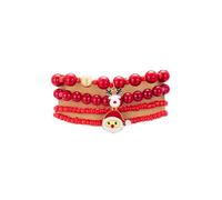 MYANAIL Lot de 4 bracelets de Noël en perles de riz pour femme avec pendentif Père Noël, élan, bonhomme de neige, clochette, perles de Noël, bracelet extensible à motif flocon de neige, Medium, Résine