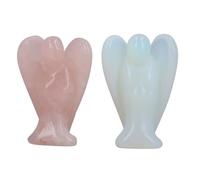 MYANEYPUO Lot de 2 Statues d'ange en Cristal, Ange Gardien de Poche en opalite et Quartz Rose, Aide spirituelle de 5,1 cm de Haut pour la méditation et la Protection, Figurine d'ange en