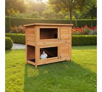 MyAnimal Clapier Lapin MH-20 | 120x51x105 cm - Clapier Lapin avec enclos extérieur - Maison Double étage 2 Niveaux - Cage Lapin - Bois imprégné - Cage Lapin résistante à l’Hiver (Brun)