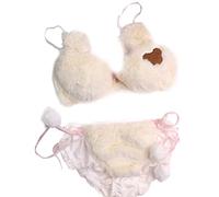 Myazs Ensemble de lingerie 2 pièces pour femme avec soutien-gorge et culotte - Ours mignon en peluche avec nœud - Lingerie anime pour femme