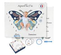 Mybabyoli Couverture Étape Bebe Recto-Verso 120x120cm -Tapis Mois Bébé avec Motif Papillon, Carte Personnalisable et Premières Fois - Couverture Bebe Fille/Garçon pour Photos
