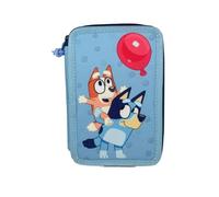 mybagstory - Bluey - Trousse Scolaire garnie 19,5x12,5x4,6 cm - Trousse Rigide 2 Volets avec Crayons, feutres et Accessoires - Trousse garçon pour école Primaire