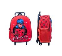 mybagstory - Sac à dos à roulettes 3D fille Miraculous - Rouge - Enfant - Ecole - Maternelle - Garderie - Cartable fille - Bretelles réglables - Idée Cadeau - roulettes, 30,5 cm