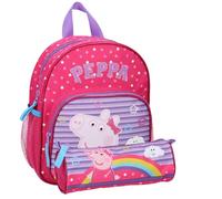 mybagstory - Sac à dos - Ensemble 2 pièces - lot - Peppa Pig - Rose - Enfant - Ecole - Maternelle - Garderie - Primaire - Cartable Fille - Taille 29 cm - Bretelles réglables - Idée Cadeau + Trousse