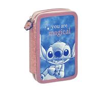 mybagstory - Stitch - Trousse Scolaire garnie 20x14x5 cm - Trousse 2 Compartiments avec Crayons, feutres et Accessoires - Trousse Rigide Fille - École Primaire