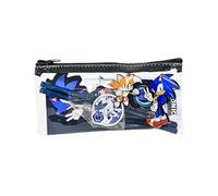 Mybagstory - Trousse Sonic Garcon - Plate Garnie - Transparente - Enfant - Ecole - Maternelle - Garderie - Primaire - Idée Cadeau - 18,5 cm