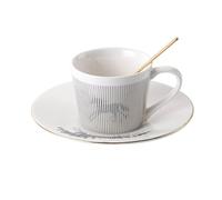 MYBAQ, Tasse à café et soucoupe de 250 ml, tasse à café à réflexion miroir (cheval, argent), tasse à café en céramique à réflexion dynamique physique, tasse à thé et soucoupe, soucoupe pour