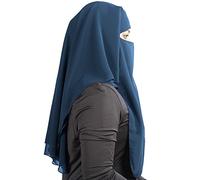 MyBatua Niqab saoudien à 3 Couches en Georgette Respirante, Prix de Gros, 1 Voile pour Le Visage NQ-003, Bleu Marine, Taille Unique