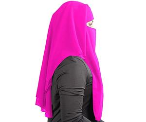 MyBatua NQ-003 Niqab saoudite à 3 couches en georgette respirante, rose, taille unique