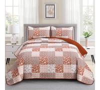 Mybedsoul Parure de lit 3 pièces en Microfibre légère pour très Grand lit, 228,6 x 264,2 cm, Motif Floral en Terre Cuite, pour Toutes Les Saisons, Orange brûlé