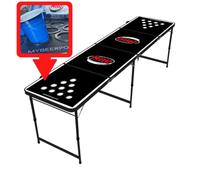 MYBEERPONG® Table de beer Pong classique avec porte-gobelet + 6 balles de pong à bière, cadre noir avec porte-gobelet, gadget de fête pour festival et anniversaire