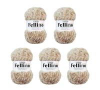myboshi Fellino Lot de 5 pelotes de laine moelleuse, pour crochet et tricot, aspect fourrure, super bulky, 100 g, 65 m de long, beige (Kiiro)