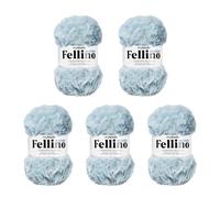 myboshi Fellino Lot de 5 pelotes de laine moelleuse, pour crochet et tricot, aspect fourrure, super bulky, 100 g, longueur 65 m, bleu clair (Ao)