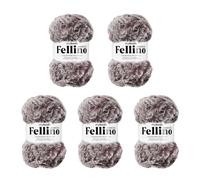 myboshi Fellino - Lot de 5 pelotes de laine moelleuse, pour crochet et tricot - Aspect fourrure - Super bulky - 100 g - L 65 m - Gris chairo