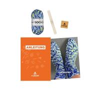 myboshi Kit de tricot pour chaussettes Windows pour avancés, avec laine mysocks Pixel, jeu d'aiguilles, instructions et étiquette (français non garanti), 75 % laine vierge, 25 % polyamide, bleu (Otis)