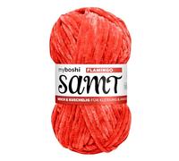 myboshi Laine velours pour crochet et tricot - Pelote de laine chenille douce en pelote XXL - Parfaite pour l'amigurumi et les coussins - 100% polyester moelleux - 100 g - 100 m - Orange (flamant