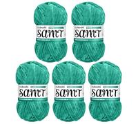 myboshi Lot de 5 pelotes de laine chenille douce pour crochet et tricot, en pelote XXL, parfaite pour l'amigurumi et les coussins, 100 % polyester moelleux, 100 g, 100 m, turquoise (Dino)