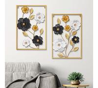 MYBSXKEOZ 2pcs Décoration Murale Fleurs en Métal,Art Mural en Métal Fleur Tenture Murale Ornement,pour Patio Balcon Salon Chambre Salle À Manger Décorations De Cuisine