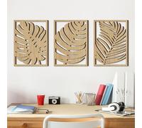 MYBSXKEOZ 3 Pièces Décoration Murale Bohème en Bois Suspendue Moderne Décoration Murale De Salon Suspendue Feuilles De Palmier Botaniques Creuses avec Cadre pour Mural Art Déco Chambre À Coucher