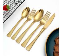 MYBSXKEOZ Couverts De Table 5/15 Pieces Martelées Argenté Or Couverts En Acier Inoxydable