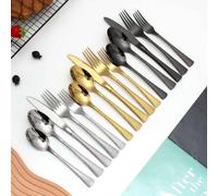 MYBSXKEOZ Couverts De Table 5/15 Pieces Martelées Argenté Or Couverts En Acier Inoxydable