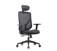 MyBuero BLACORE Chaise de bureau ergonomique pivotante avec dossier respirant, appui-tête et accoudoirs réglables, noire