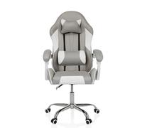 MyBuero GAMEBREAKER W03 Chaise de bureau avec oreiller et coussin lombaire réglable en hauteur en tissu velours gris/blanc
