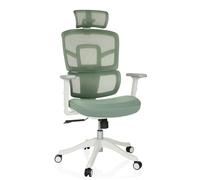 MyBuero Siège de Travail Ergonomique ERGOMY I W Chaise de Bureau avec Appui-lordose Flexible, Appui-tête, accoudoirs, Dossier résille, Tissu Vert