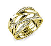 MYC-Paris - Bague Criss Cross - Laiton HQ + Plaqué Or 18 Carats - 50 Cristaux d'Autriche ø 1 mm - Cadeau d'anniversaire, Fête des Mères, Noël T56