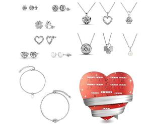 MYC-PARIS - Calendrier de l'avent cœur, 14 bijoux en plaqué rhodium et laiton sertis de cristaux d'Autriche - Cadeau d'anniversaire, Fête des Mères, Noël