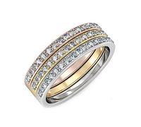 MYC-Paris - Lot de 3 Bagues Trinity - Laiton Haute Qualité + Plaqué Or 18 Carats - Cristaux d'Autriche haute qualité - Cadeau d'anniversaire, Fête des Mères, Noël - Coloris Or, Or rose, Argent - T 58