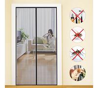 MYCARBON Moustiquaire Aimantée Porte d’Entrée 80x210cm Fermeture Magnétique Maillage Ultra Fin Moustiquaire Porte d’Intérieur Rideau Anti Mouche Installation Sans Perçage avec Bande Adhésive, Noir