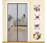 MYCARBON Moustiquaire Aimantée Porte d’Entrée 90x200cm Fermeture Magnétique Maillage Ultra Fin Rideau Moustiquaire Porte Coulissante Anti Mouche Installation Sans Perçage avec Bande Adhésive, Noir