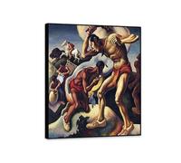MYCGGDGH Célèbres Tableaux Thomas Hart Benton Arts indiens Image sur toile Reproduction de Thomas Hart Benton pour décoration murale salon ou bureau 35x30cm(14x12in) Cadre noir