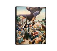 MYCGGDGH Célèbres Tableaux Thomas Hart Benton Une histoire sociale de l'État Image sur toile Reproduction de Thomas Hart Benton pour décoration murale salon ou bureau 65x50cm(26x19in) Cadre noir